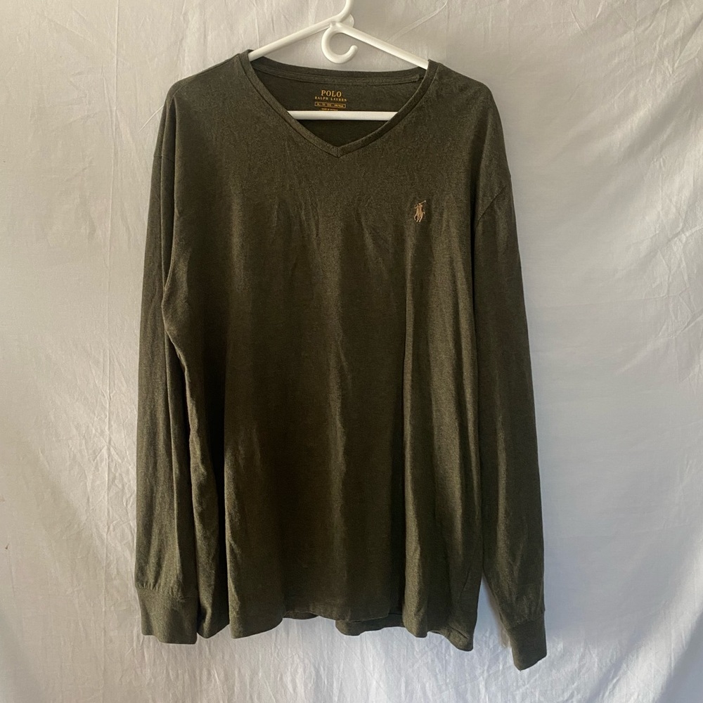 Polo Ralph Lauren Long Sleeve Shirt Men's Size XL V Neck Green 100% Cotton